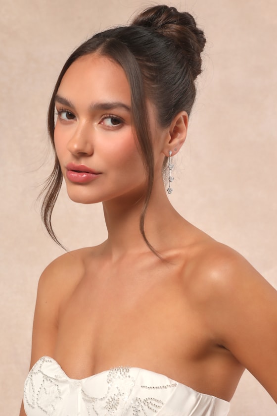 Ksena Silver Rhinestone Drop Earrings