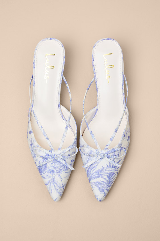 Sarita Lavender Leaf Print Pointed-Toe Mule Pumps