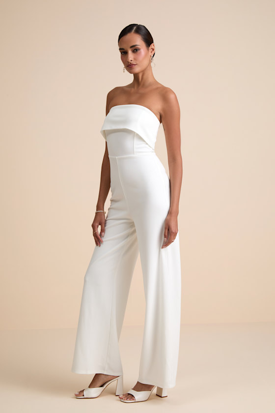 Carmo White Strapless Straight Leg Jumpsuit