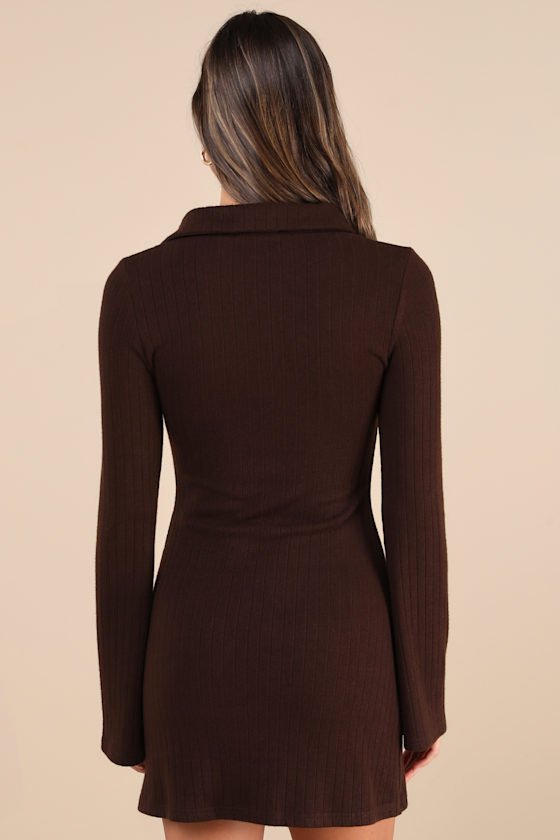 Cuddly Sweetness Brown Button-Front Sweater Mini Dress