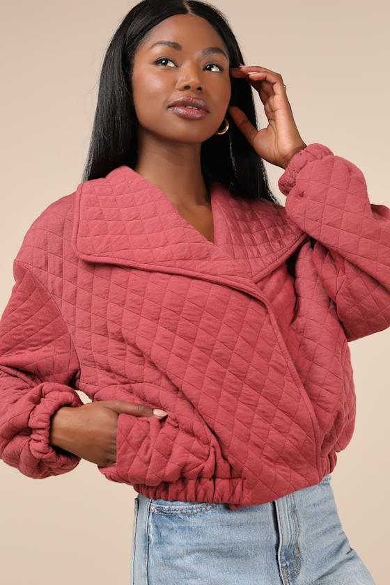 Layered Charisma Rusty Rose Collared Quilted Jacket