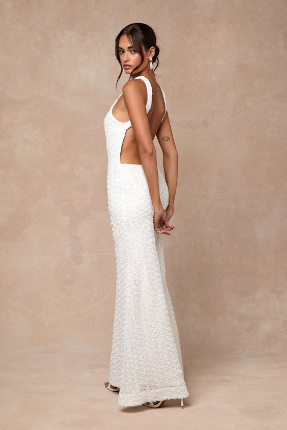 Ottiline White Textured Backless Maxi Dress