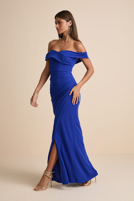 High-Class Presence Royal Blue Off-the-Shoulder Maxi Dress
