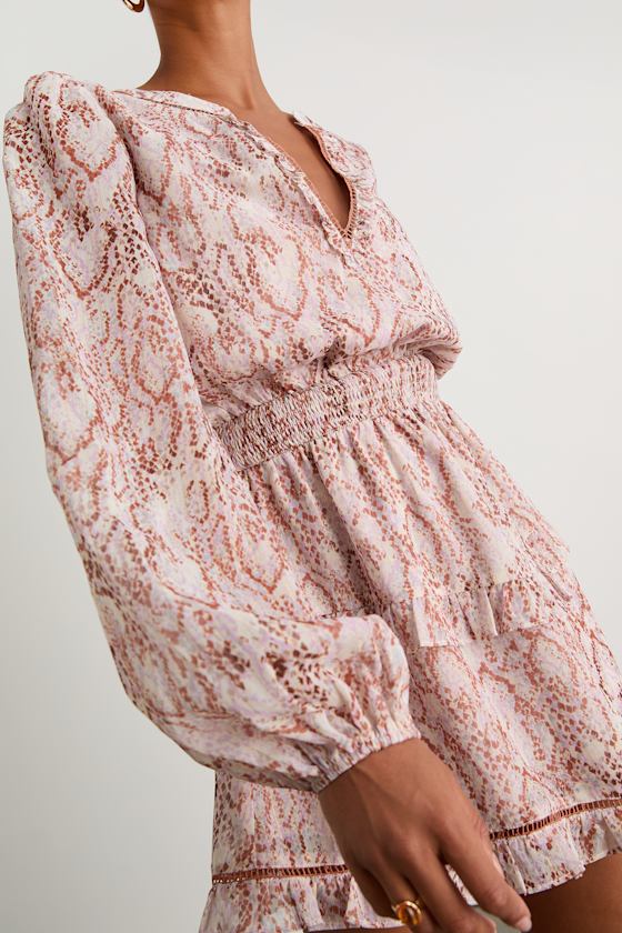 Variah Pale Pink Snake Print Long Sleeve Mini Dress