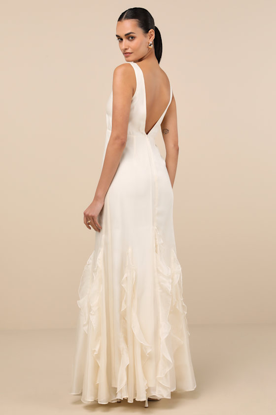 Deluca Ivory Sleeveless Ruffled Maxi Dress