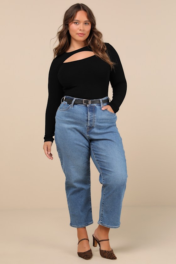 Flirty Little Secret Black Ribbed Cutout Long Sleeve Top