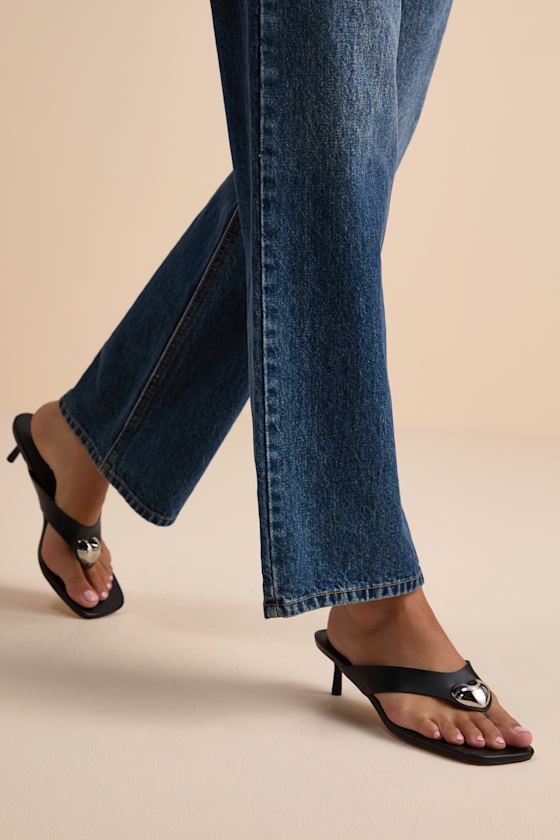 Janae Black High Heel Thong Slide Sandals