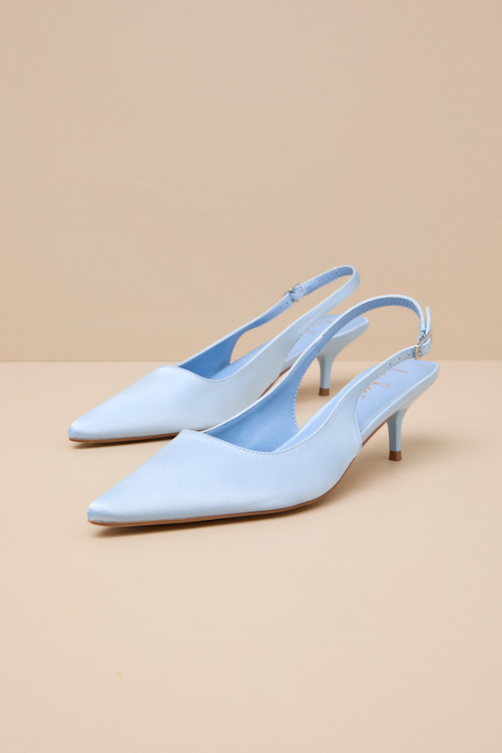 Agnesca Baby Blue Satin Slingback Kitten Heel Pumps