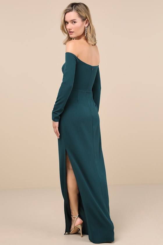Stunning Excellence Emerald Off-the-Shoulder Maxi Dress