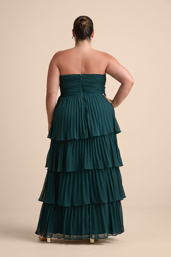Seriously Sensational Emerald Strapless Tiered Maxi Dress