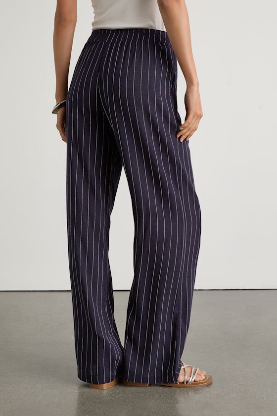 Aravah Navy Pinstriped Linen Wide-Leg Pants