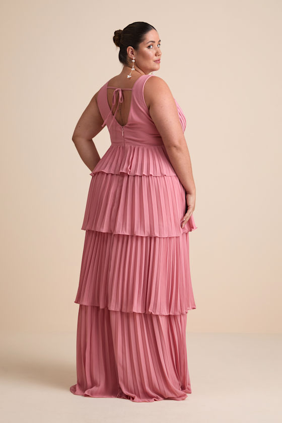 Mesmerizing Essence Pink Pleated Backless Tiered Maxi Dress