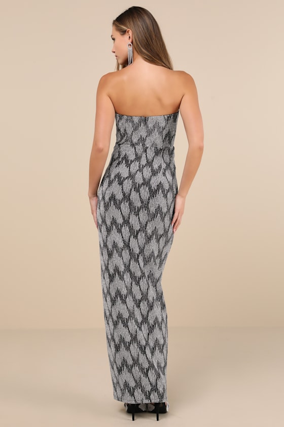 Shimmering RSVP Shiny Silver Lurex Strapless Maxi Dress