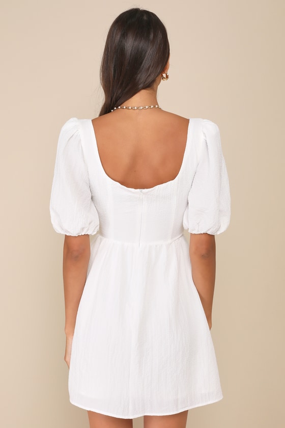 Little Bit In Love White Surplice Puff Sleeve Mini Dress