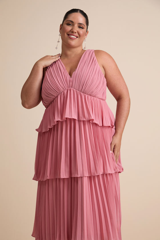 Mesmerizing Essence Pink Pleated Backless Tiered Maxi Dress