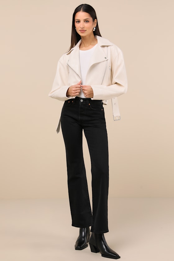 Cutest Edge Cream Vegan Leather Moto Jacket