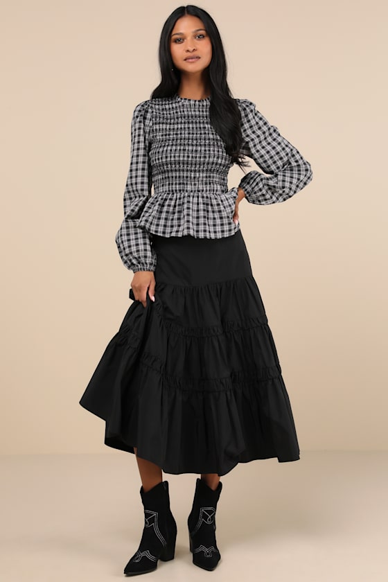 Undeniable Crush Black Plaid Smocked Top