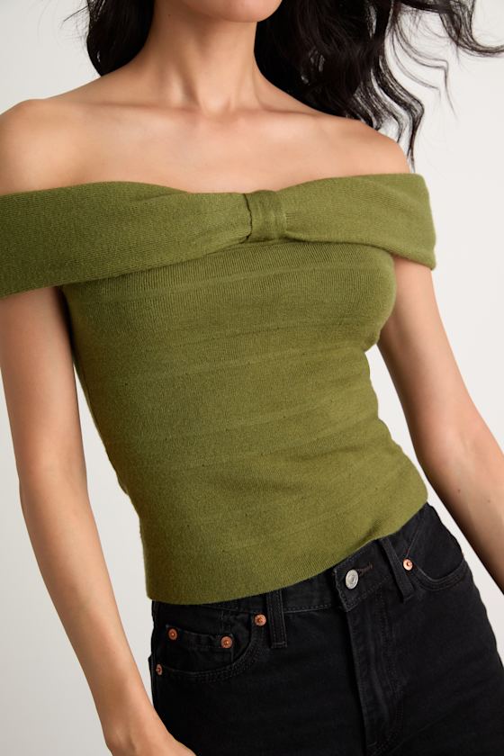 Judah Olive Green Off-the-Shoulder Sweater Top