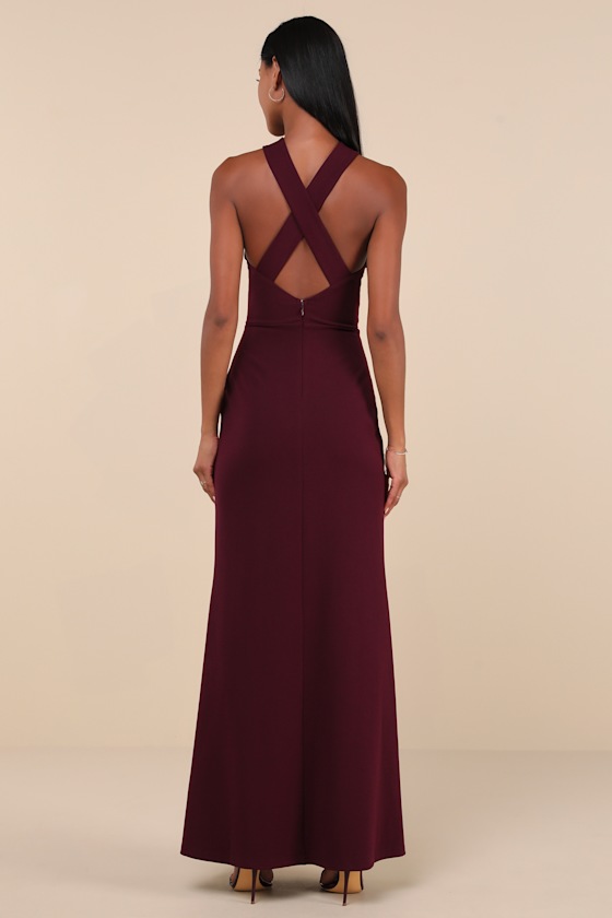Keep You Enchanted Dark Purple Cutout Halter Mermaid Maxi Dress