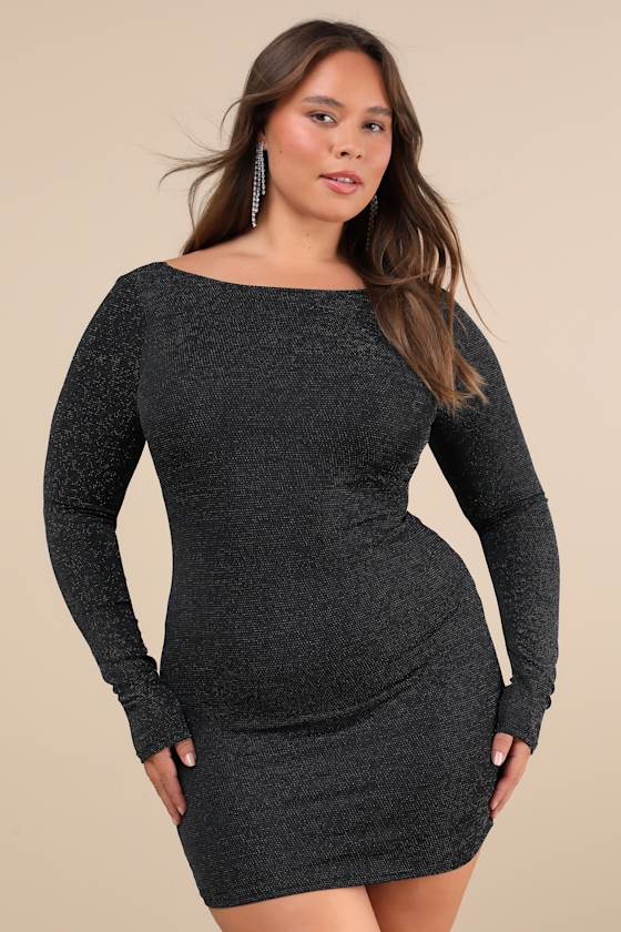 Gift of Love Black and Silver Backless Long Sleeve Bodycon Dress