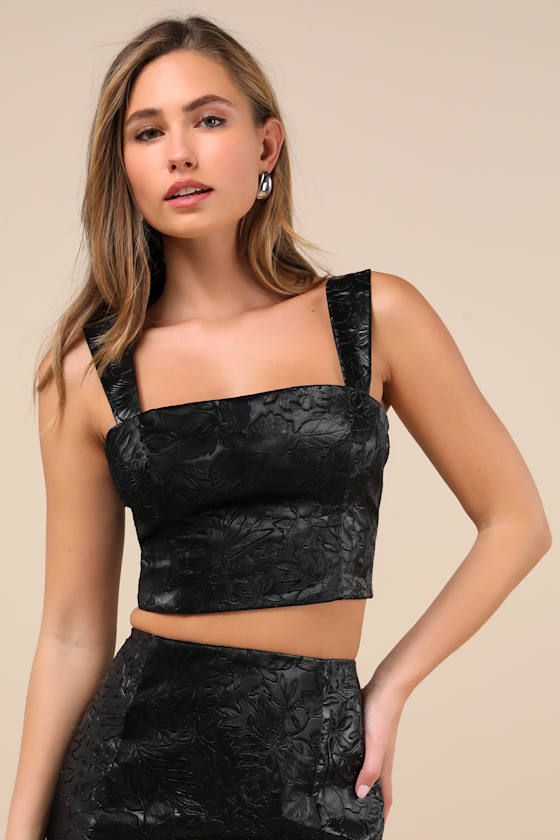 Elaborate Chicness Black Embossed Lace-Up Top