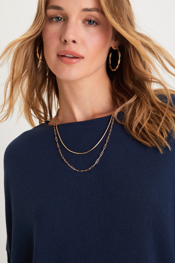 Verla Navy Blue Dolman Sleeve Sweater Top