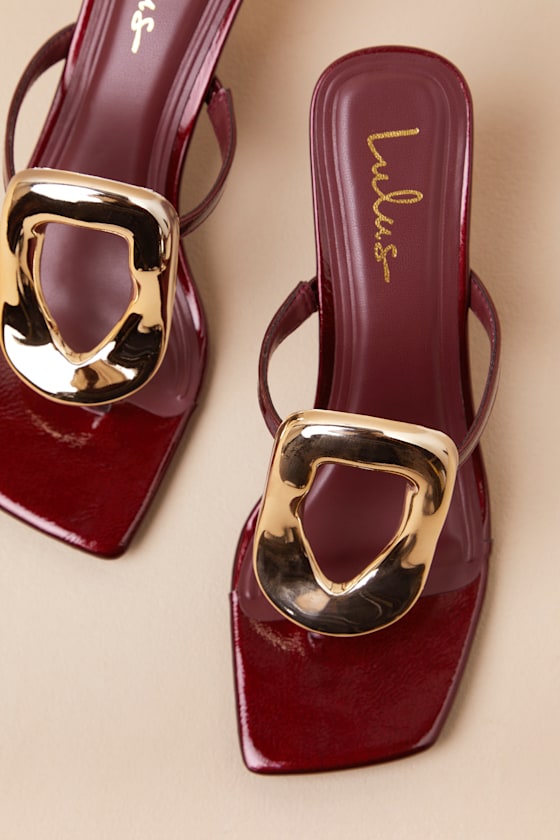 Xenia Burgundy Embellished High Heel Thong Sandals