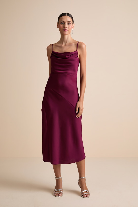Caleigh Burgundy Satin Backless Slip Midi Dress