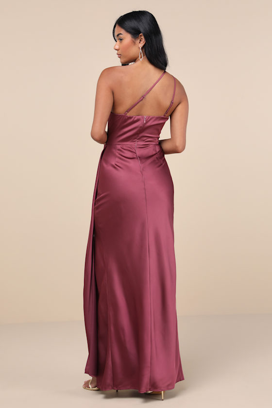 Signature Elegance Mauve Purple Satin One-Shoulder Maxi Dress