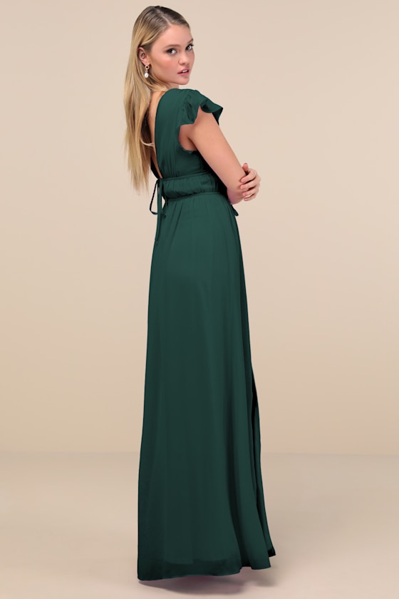 I'm All Yours Emerald Green Ruffled Maxi Dress