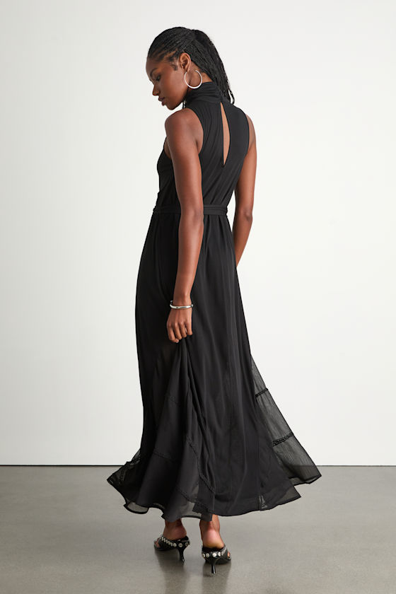 Jessa Black Jersey Knit Mock Neck Maxi Dress