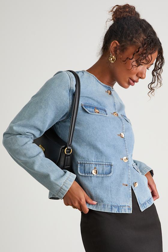 Jen Light Wash Button-Up Denim Jacket