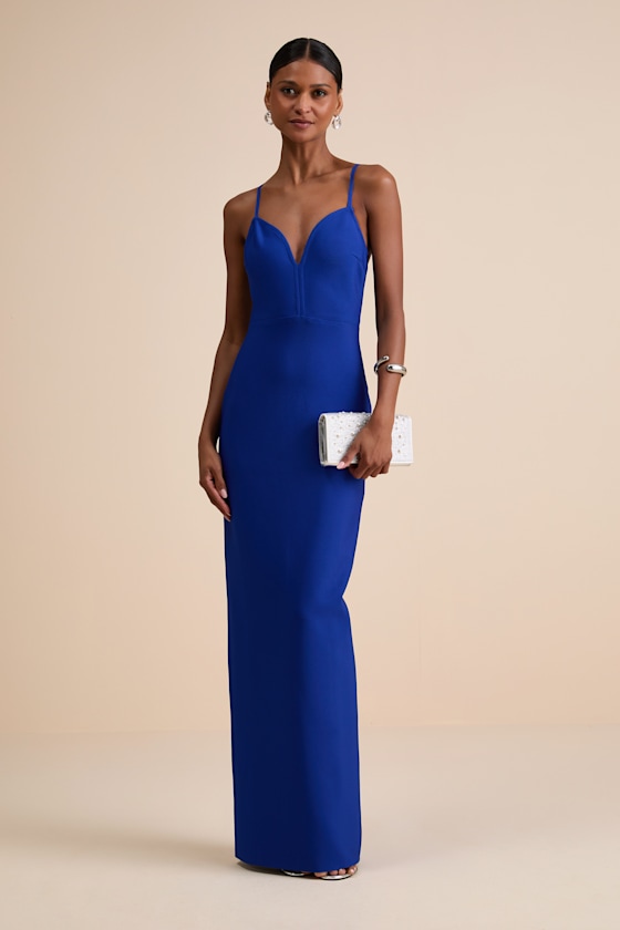 Hadrina Cobalt Blue Ponte Knit Column Maxi Dress