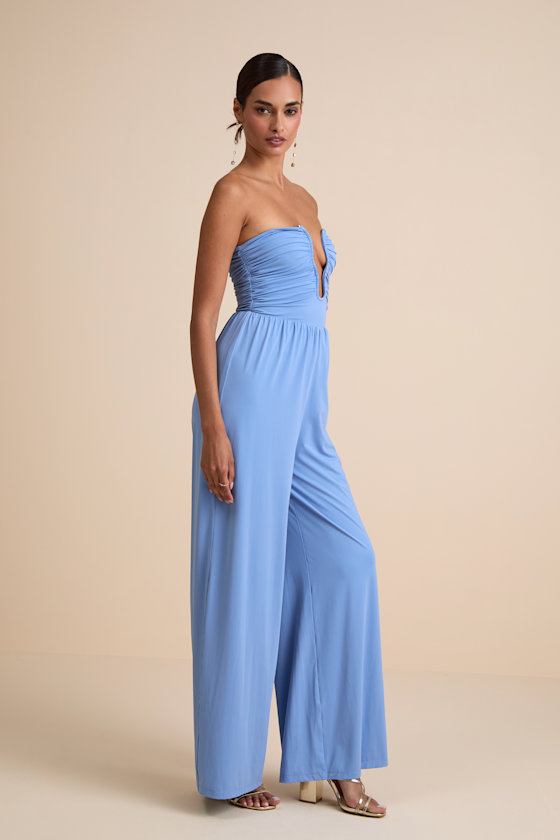 Avietta Light Blue Cutout U-Bar Strapless Jumpsuit