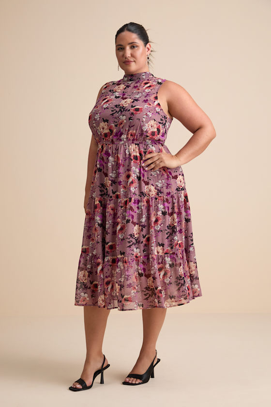 In My Dreams Mauve Floral Print Midi Dress