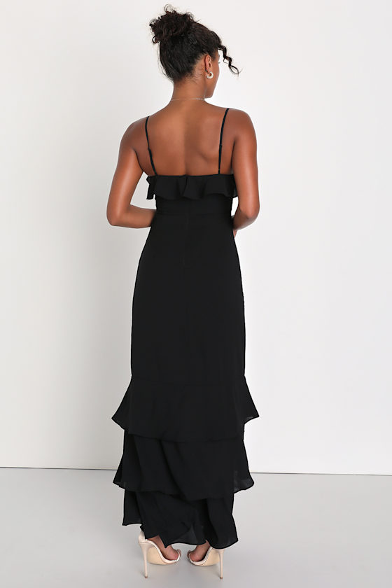 Lively Evenings Black Sleeveless Tiered Maxi Dress