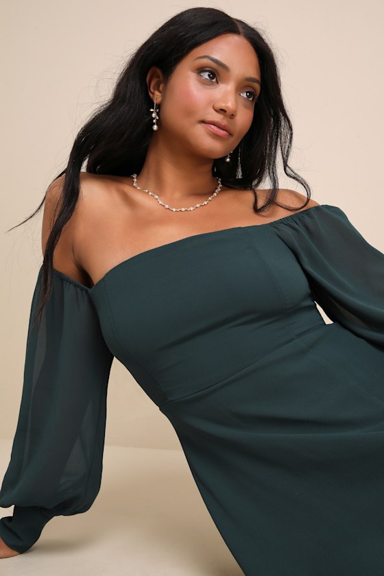 Feel the Romance Emerald Green Off-the-Shoulder Maxi Dress