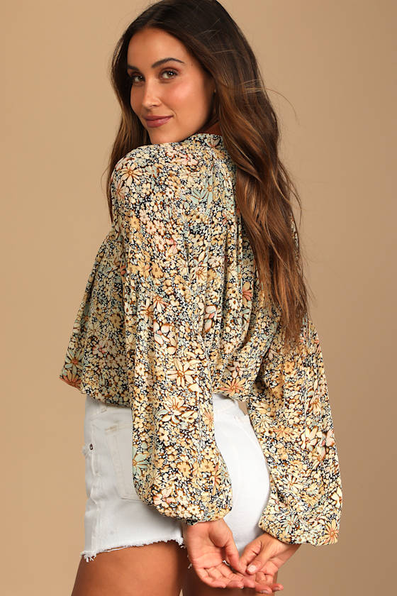 Season of Blooms Cream Multi Floral Print Balloon Sleeve Top