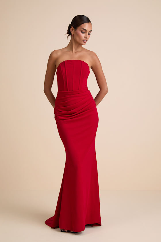 Laney Red Strapless Corset Maxi Dress