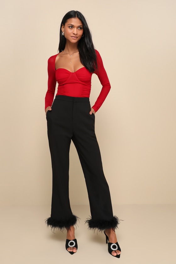 Coy Cutie Red Mesh Bustier Long Sleeve Crop Top