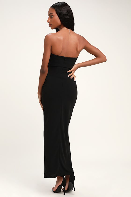 After Hours Black Strapless Ruffled Maxi Dress