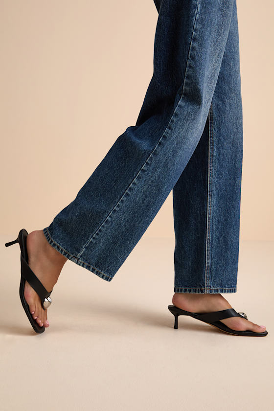 Janae Black High Heel Thong Slide Sandals