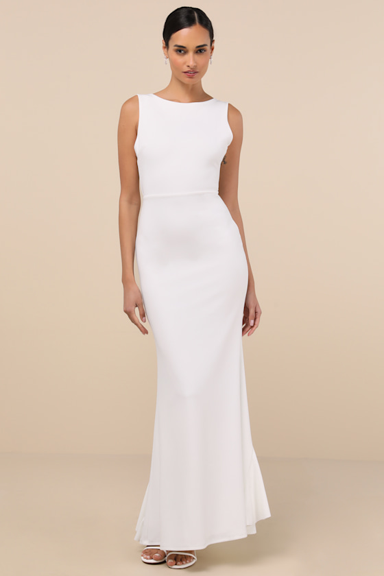 Exquisite Refinement Ivory Backless Bow Ruffled Maxi Dress