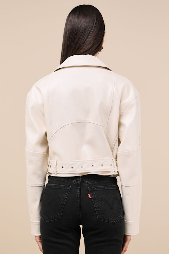 Cutest Edge Cream Vegan Leather Moto Jacket