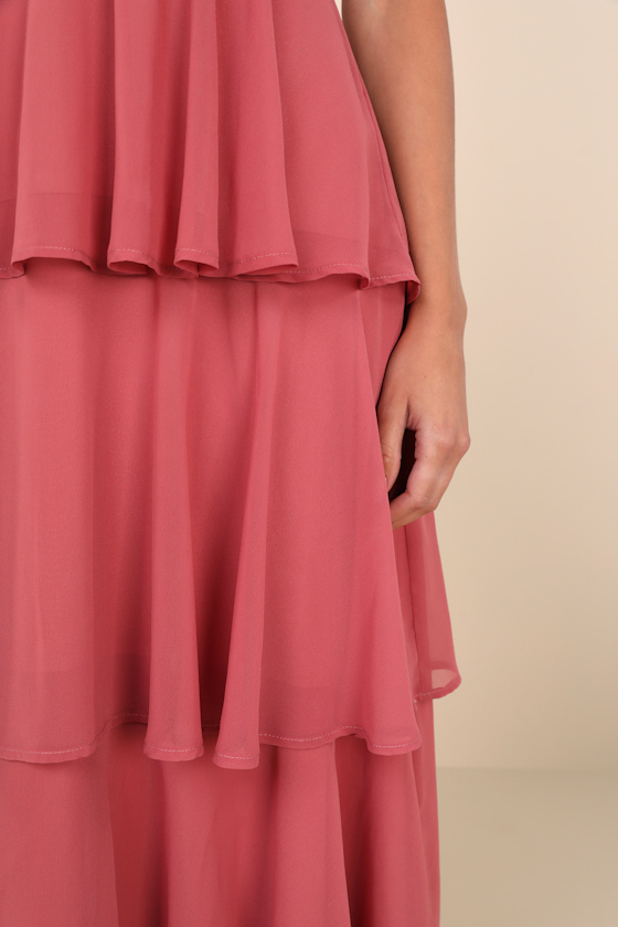 Amazing Evening Dark Rose Pink Tiered Maxi Dress