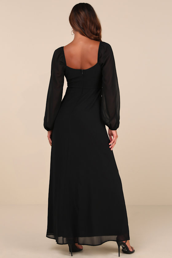 Composed Soiree Black Twist-Front Long Sleeve Maxi Dress