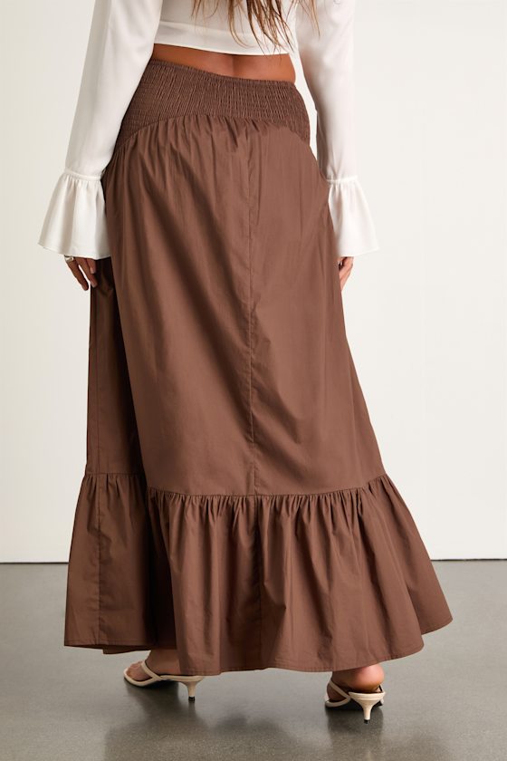Juniper Dark Brown Cotton Mid-Rise Maxi Skirt