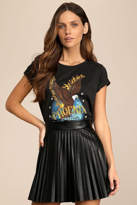 Better Luck Next Time Black Vegan Leather Pleated Mini Skirt