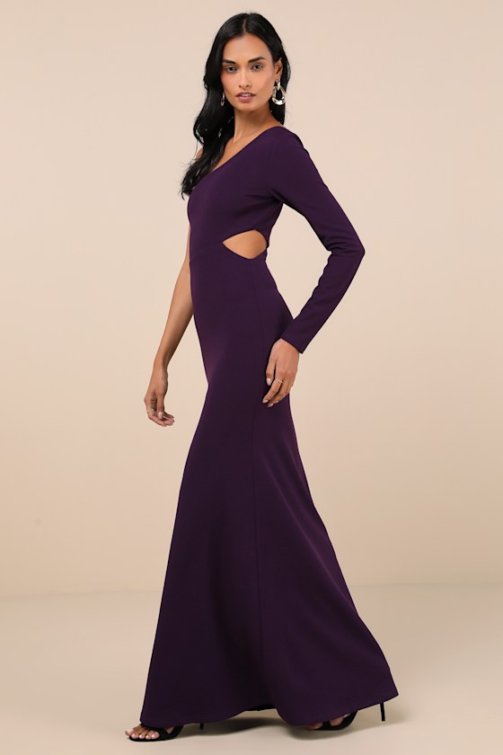 Wondrous Romance Dark Purple One-Shoulder Mermaid Maxi Dress