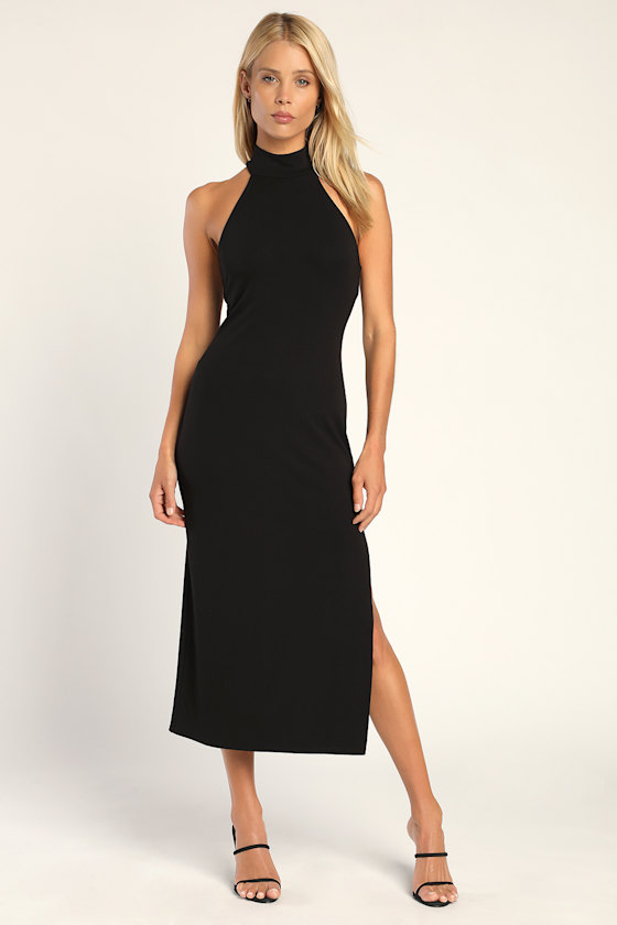 Simply Enchanted Black Halter Midi Dress